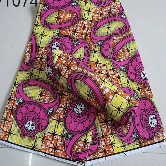 Pink/Yelllow -Ring Print-Ankara African Print Fabric|100% Wax Cotton Fabric - Picture 2 of 2
